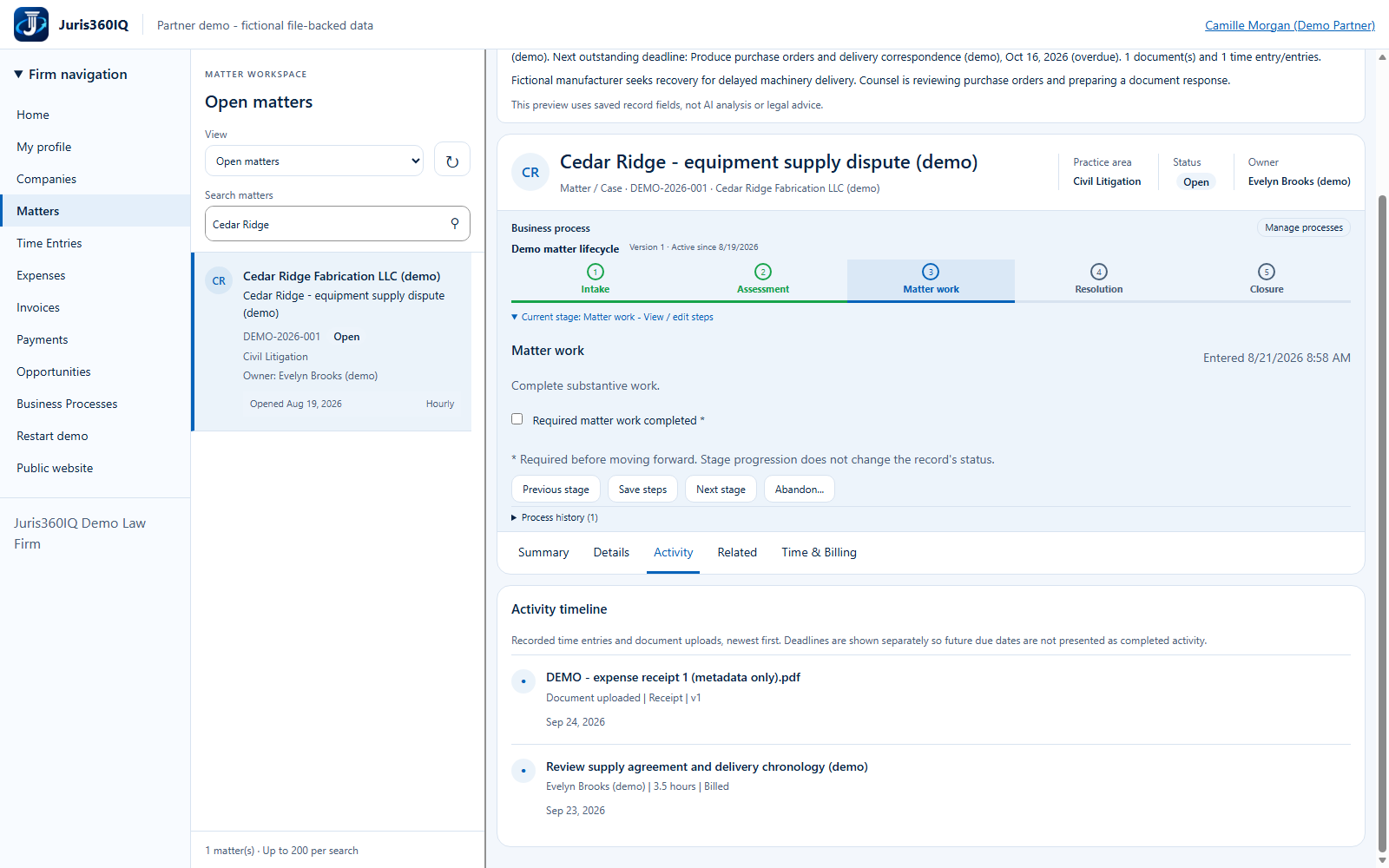 A required checklist is a progression gate. Actual captured fictional application screen.