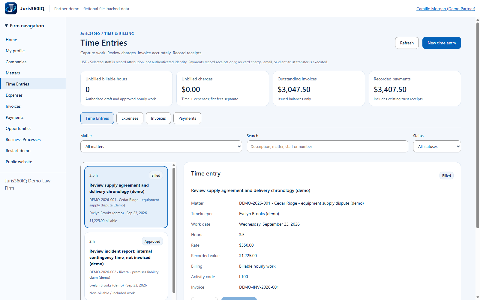 Capture work while the details are fresh. Actual captured fictional application screen.