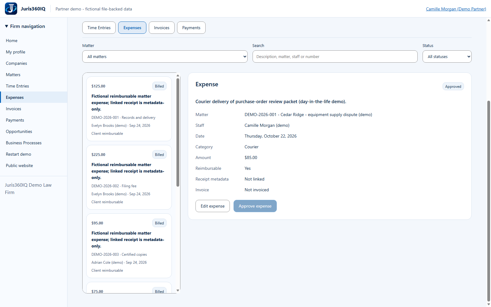 Verify the cost is invoice-eligible. Actual captured fictional application screen.