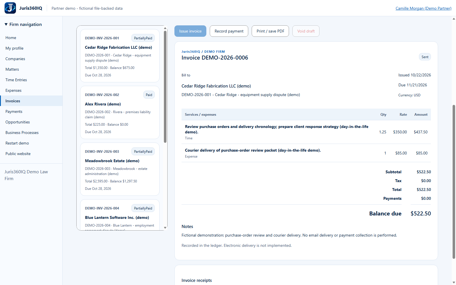 Issued in the ledger does not mean emailed. Actual captured fictional application screen.