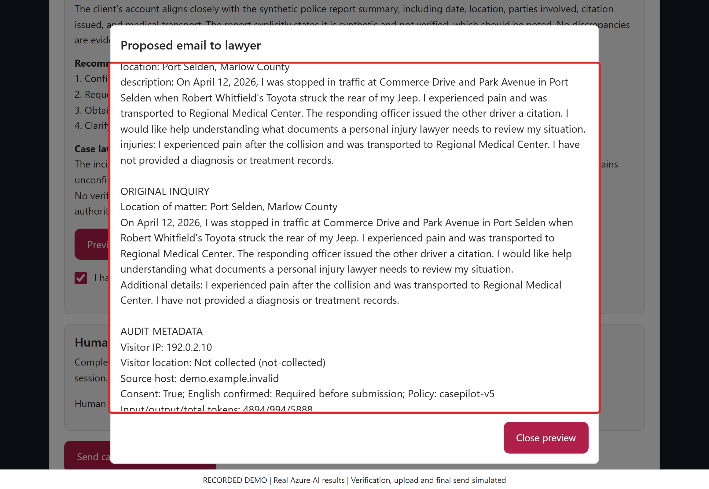 Compare original and English accounts. Translation and AI interpretation never overwrite the original facts entered by the person. Both accounts remain in the handoff.